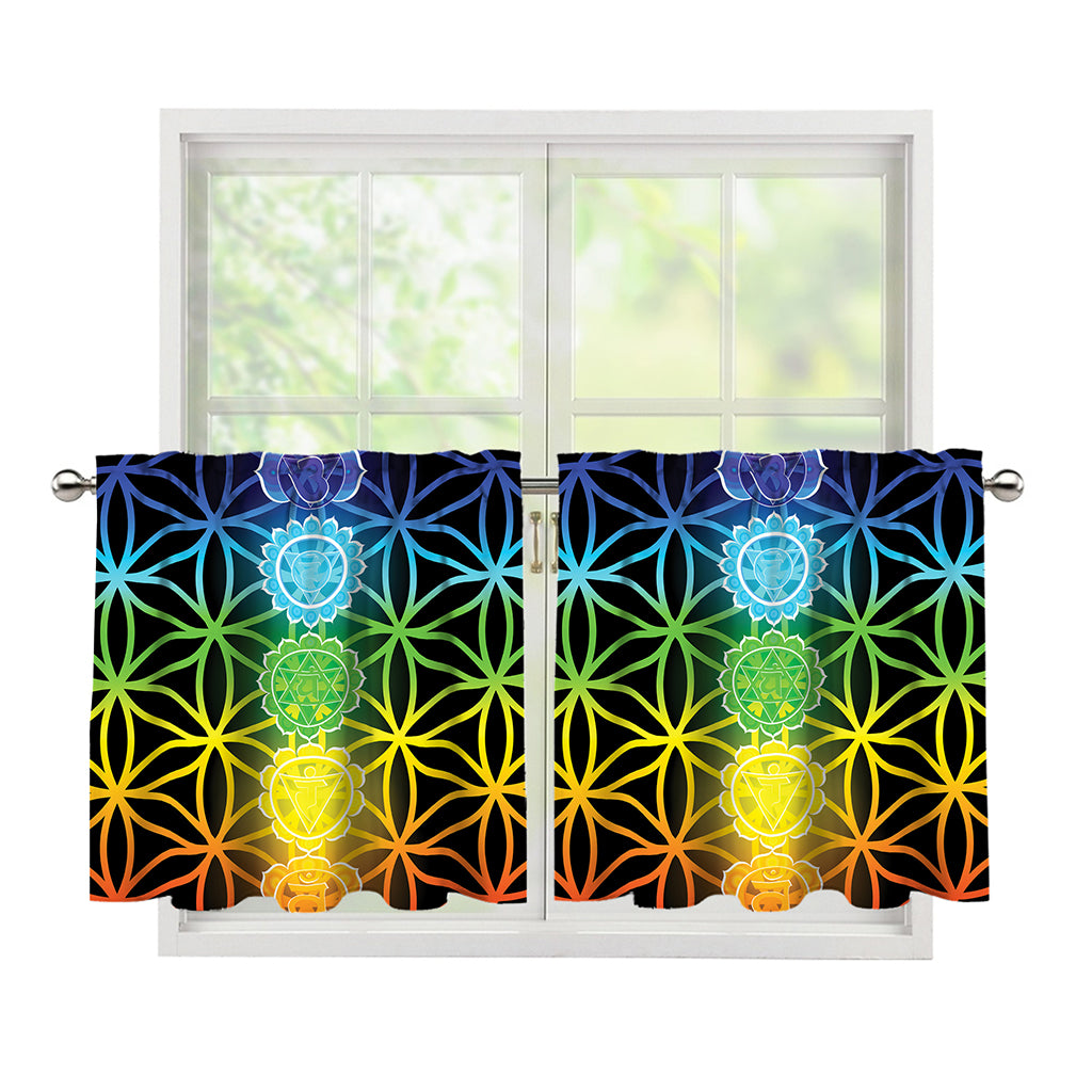 Seven Chakras Flower Of Life Print Tier Curtains
