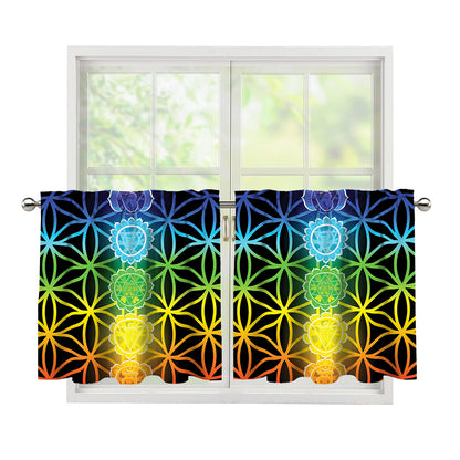 Seven Chakras Flower Of Life Print Tier Curtains