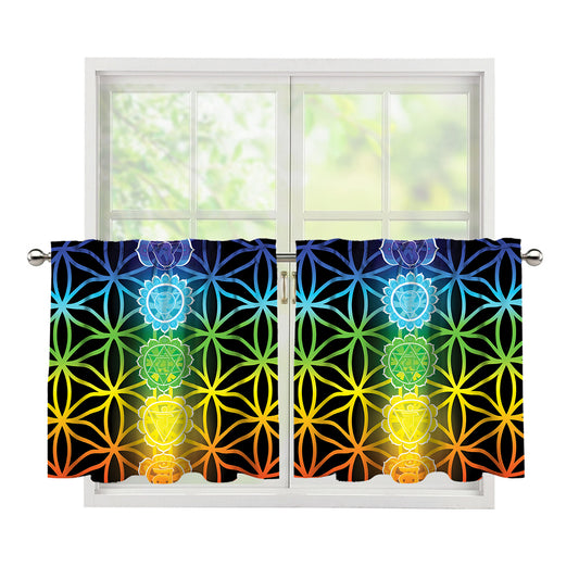 Seven Chakras Flower Of Life Print Tier Curtains