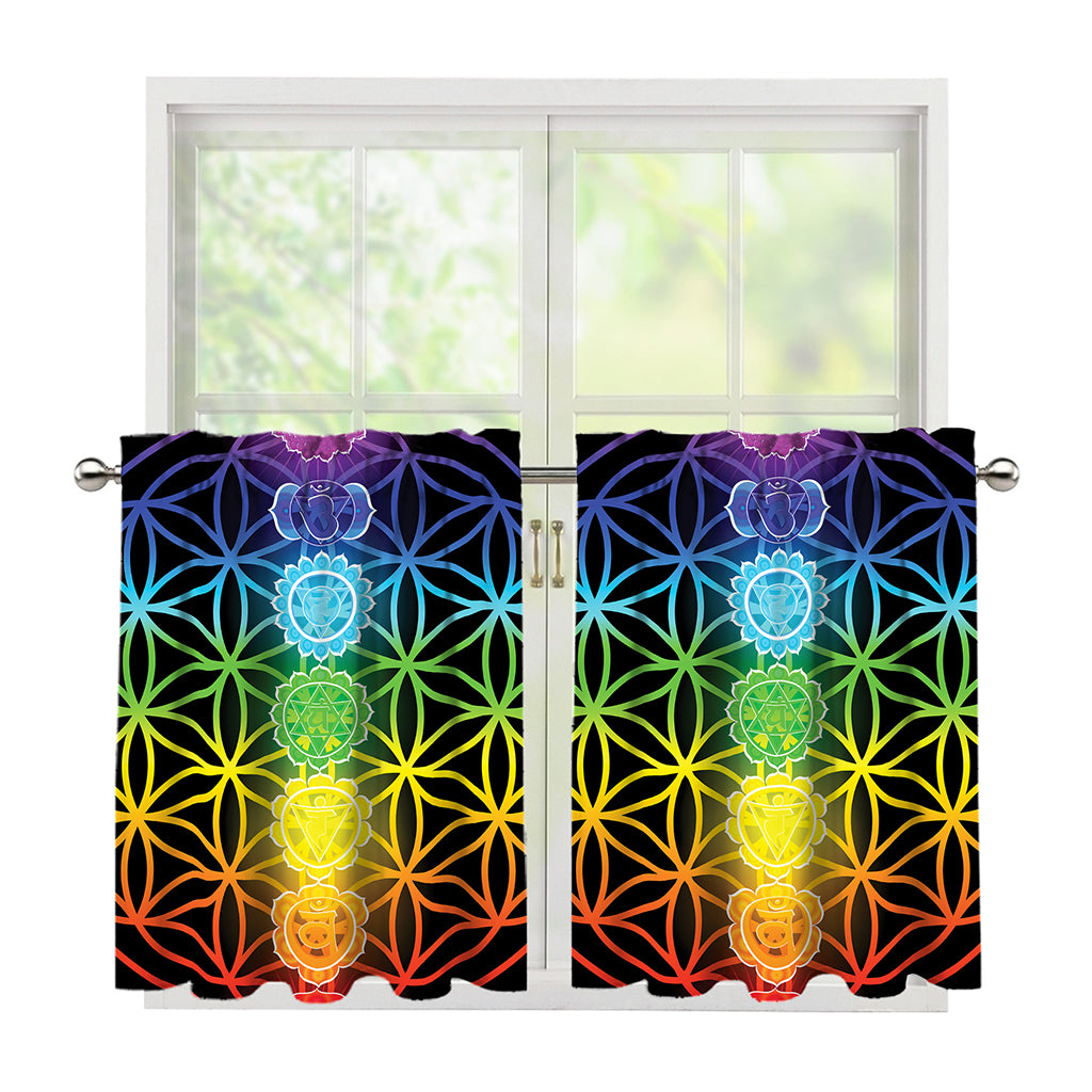 Seven Chakras Flower Of Life Print Tier Curtains