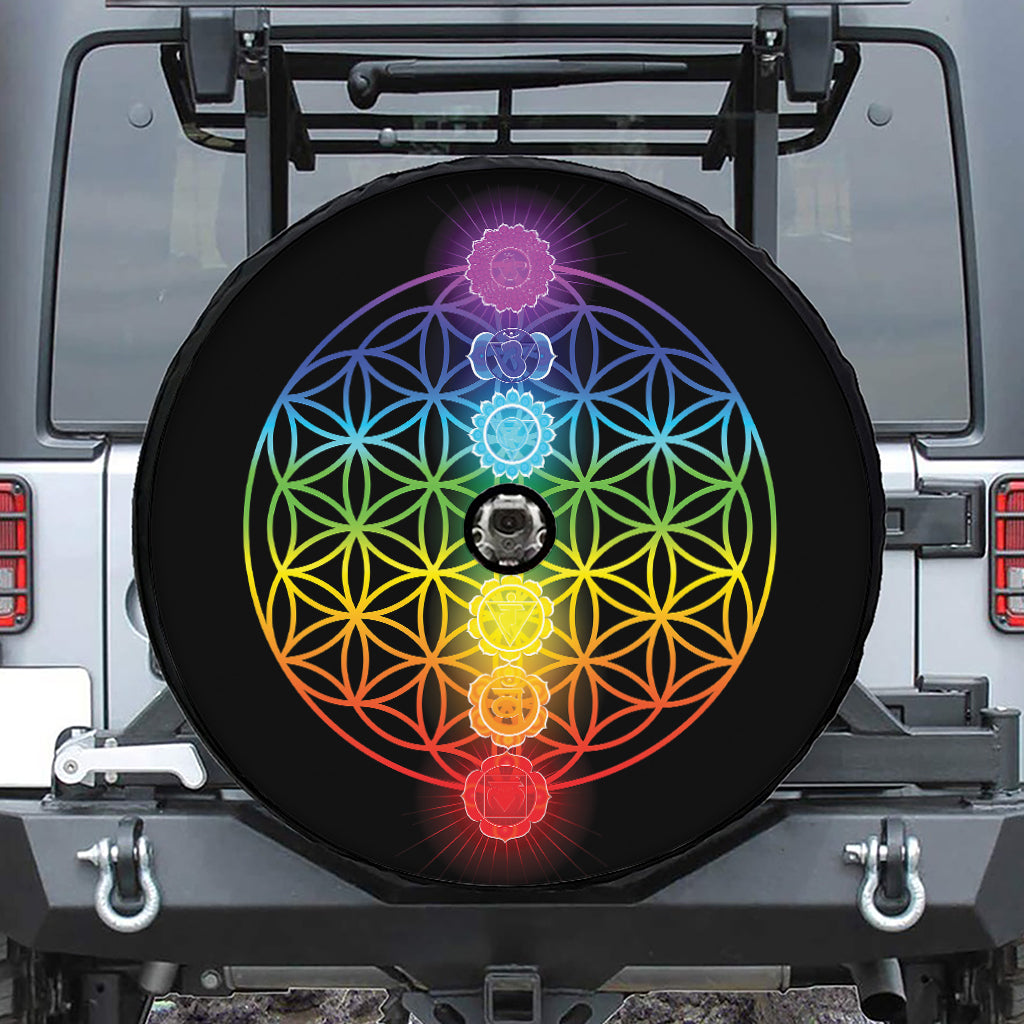 Seven Chakras Flower Of Life Print Tire Cover With Camera Hole