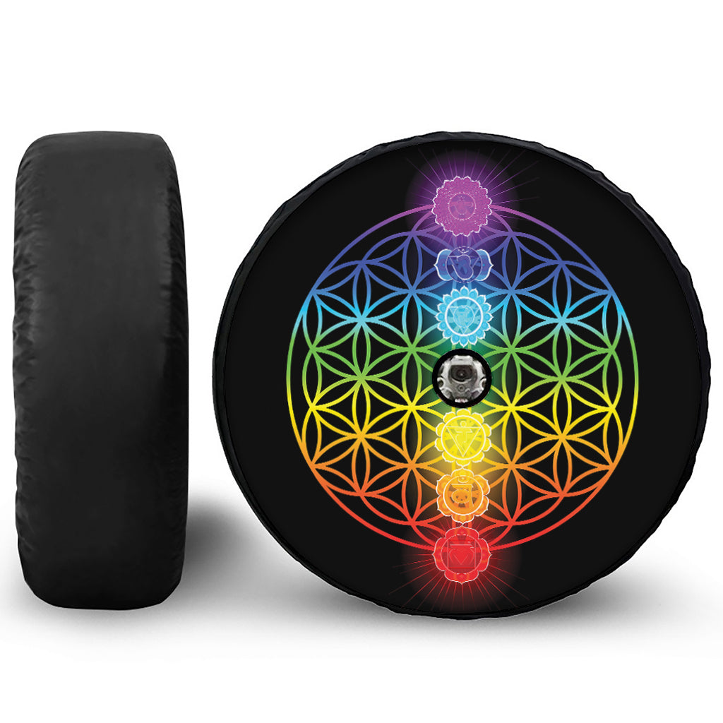 Seven Chakras Flower Of Life Print Tire Cover With Camera Hole