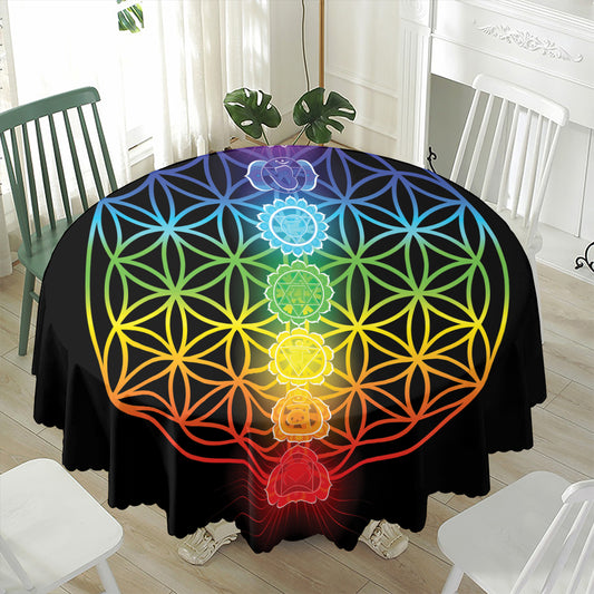 Seven Chakras Flower Of Life Print Waterproof Round Tablecloth