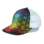 Seven Chakras Flower Of Life Print White Mesh Trucker Cap