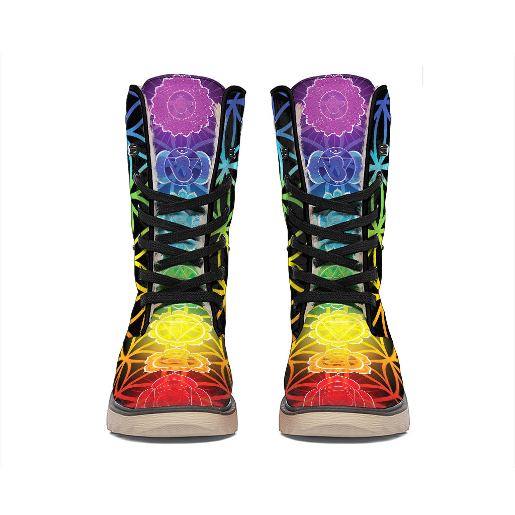 Seven Chakras Flower Of Life Print Winter Boots
