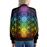 Seven Chakras Flower Of Life Print Women's Bomber Jacket