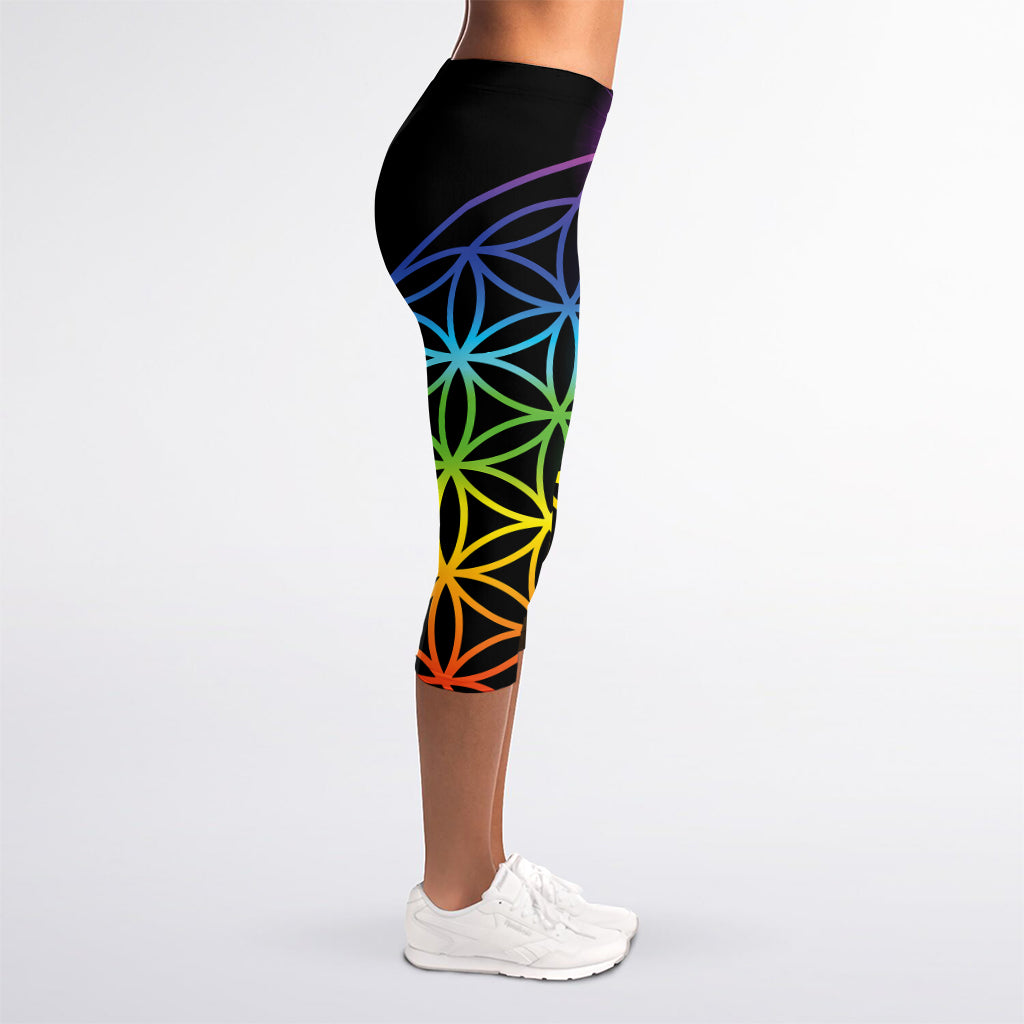 Seven Chakras Flower Of Life Print Women's Capri Leggings