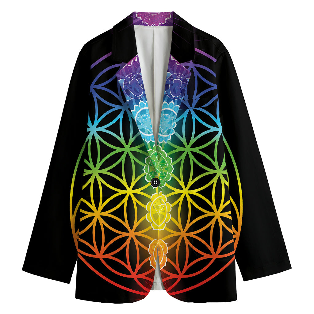 Seven Chakras Flower Of Life Print Women's Cotton Blazer