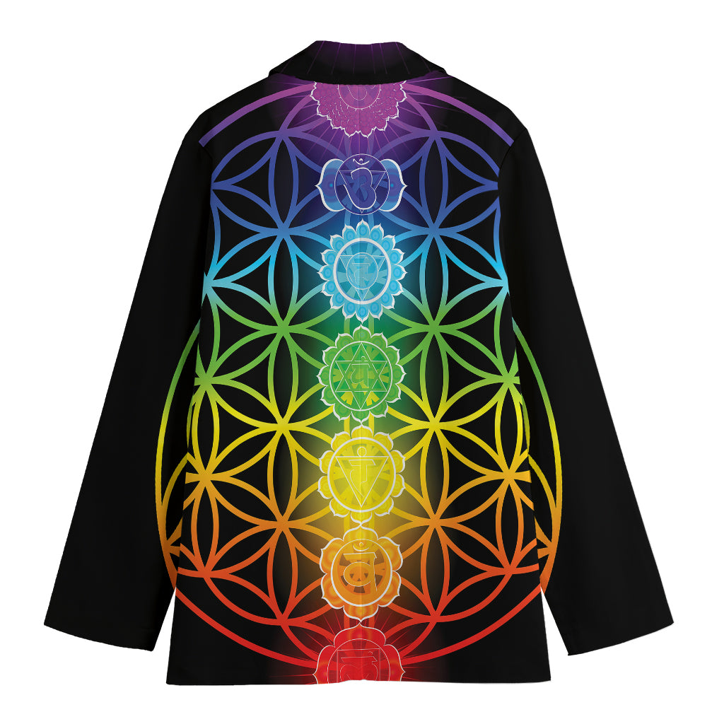 Seven Chakras Flower Of Life Print Women's Cotton Blazer