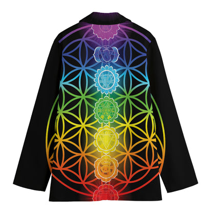 Seven Chakras Flower Of Life Print Women's Cotton Blazer