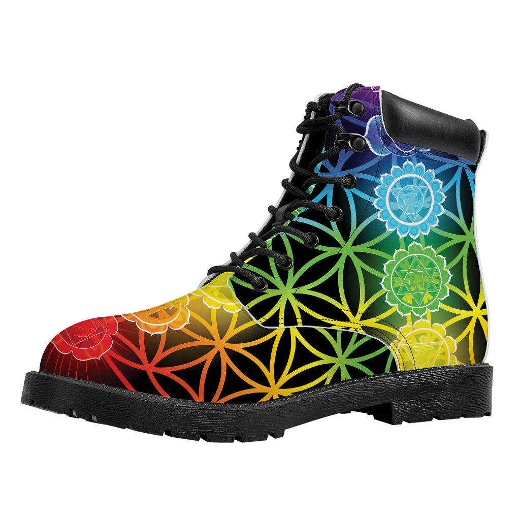 Seven Chakras Flower Of Life Print Work Boots