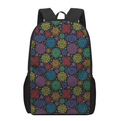 Seven Chakras Flowers Pattern Print 17 Inch Backpack