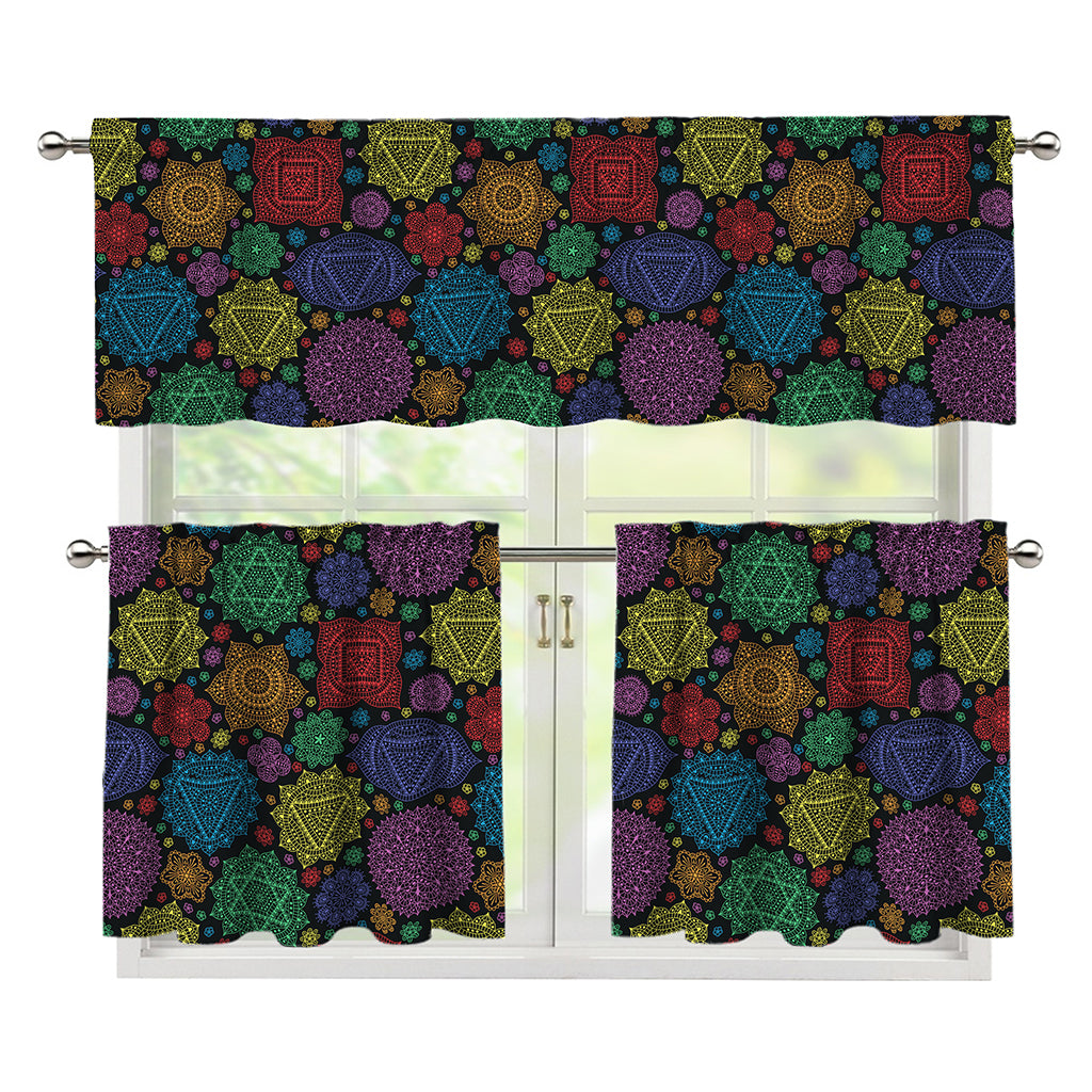 Seven Chakras Flowers Pattern Print 3 Piece Kitchen Curtains