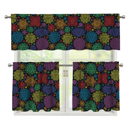 Seven Chakras Flowers Pattern Print 3 Piece Kitchen Curtains