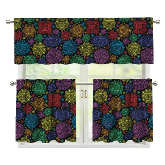 Seven Chakras Flowers Pattern Print 3 Piece Kitchen Curtains
