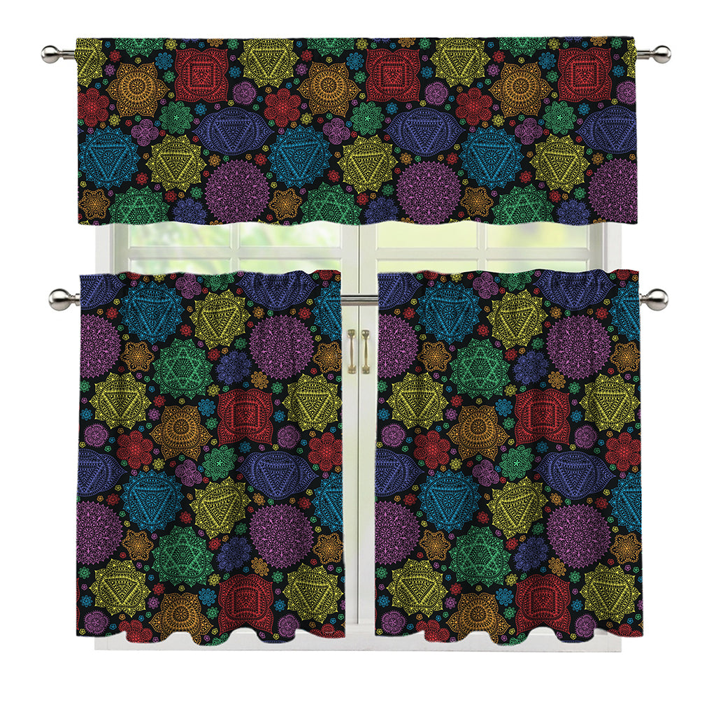 Seven Chakras Flowers Pattern Print 3 Piece Kitchen Curtains