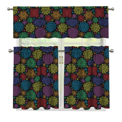 Seven Chakras Flowers Pattern Print 3 Piece Kitchen Curtains