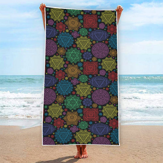 Seven Chakras Flowers Pattern Print Beach Towel