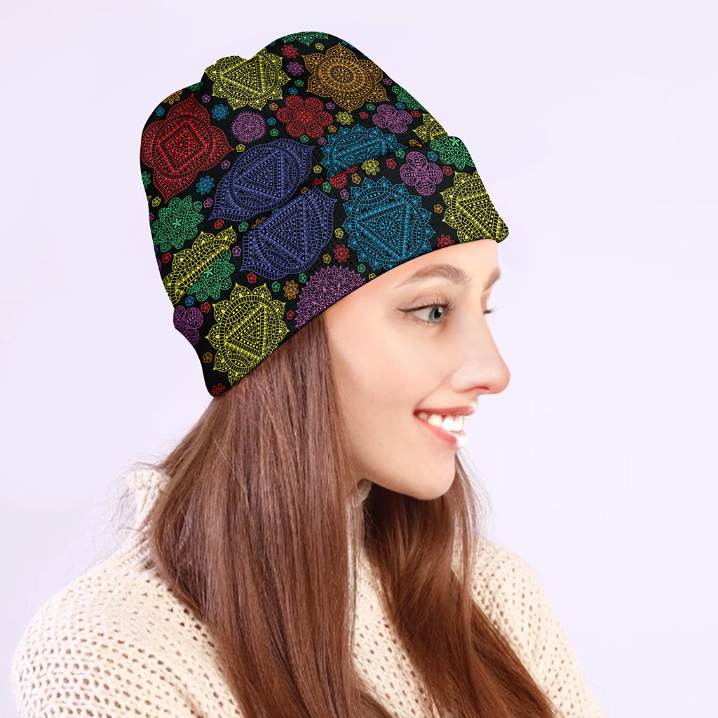 Seven Chakras Flowers Pattern Print Beanie