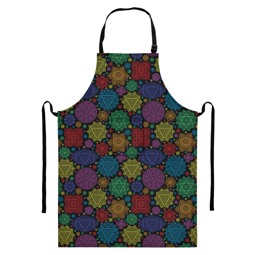 Seven Chakras Flowers Pattern Print Bib Apron With Pocket