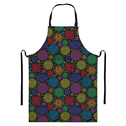Seven Chakras Flowers Pattern Print Bib Apron With Pocket
