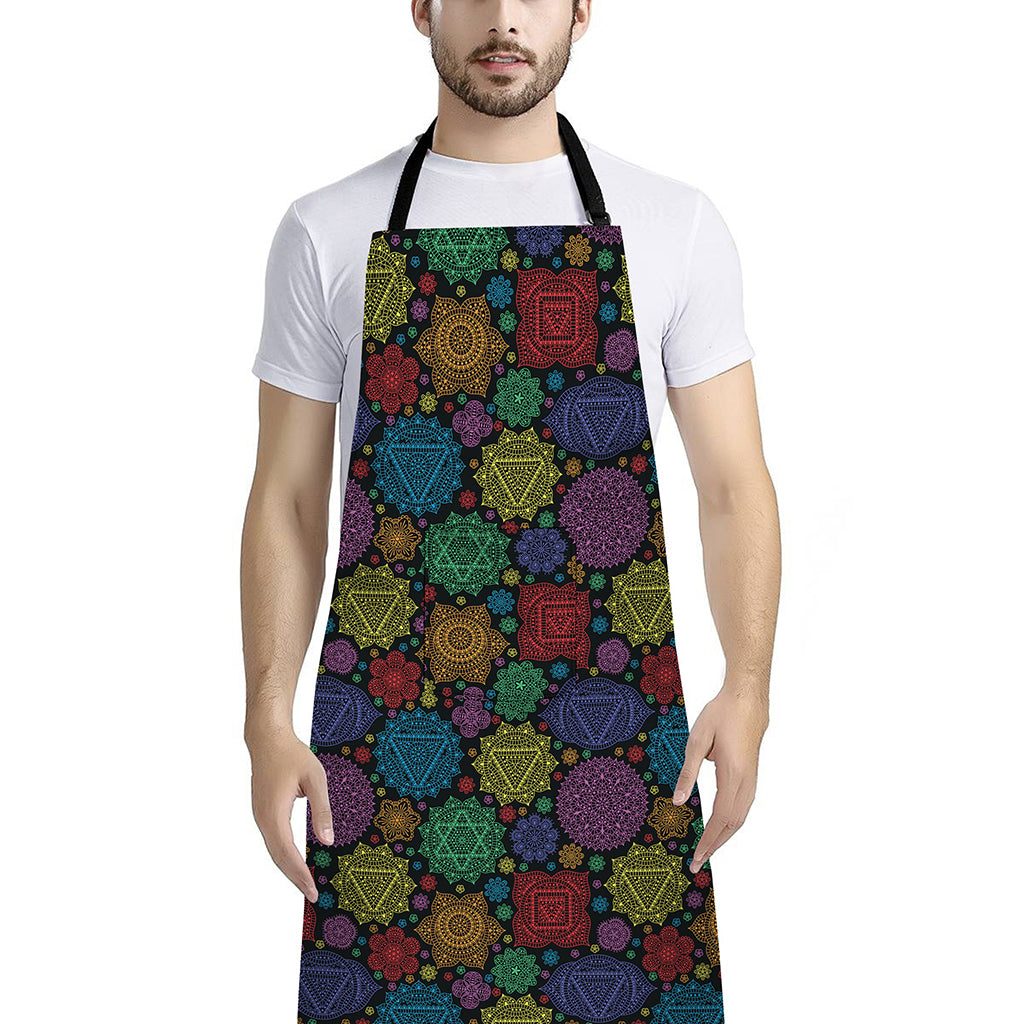 Seven Chakras Flowers Pattern Print Bib Apron With Pocket