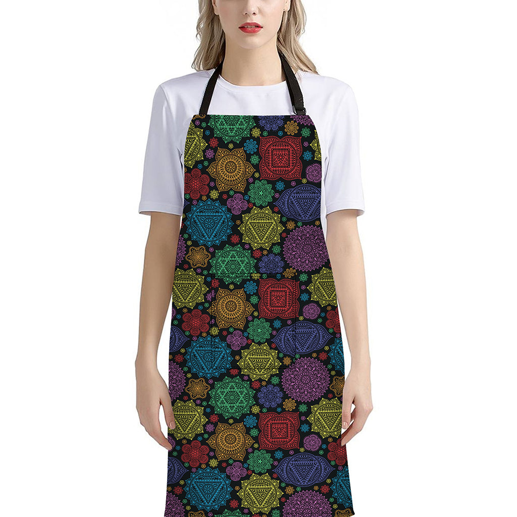 Seven Chakras Flowers Pattern Print Bib Apron With Pocket