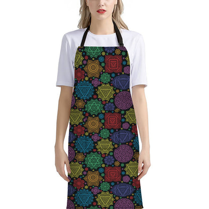 Seven Chakras Flowers Pattern Print Bib Apron With Pocket