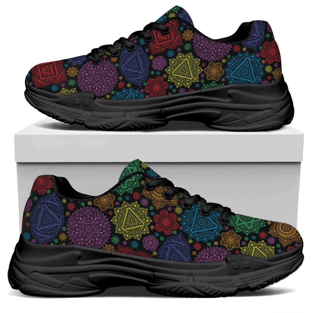 Seven Chakras Flowers Pattern Print Black Chunky Shoes