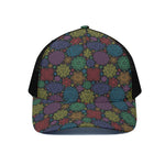 Seven Chakras Flowers Pattern Print Black Mesh Trucker Cap