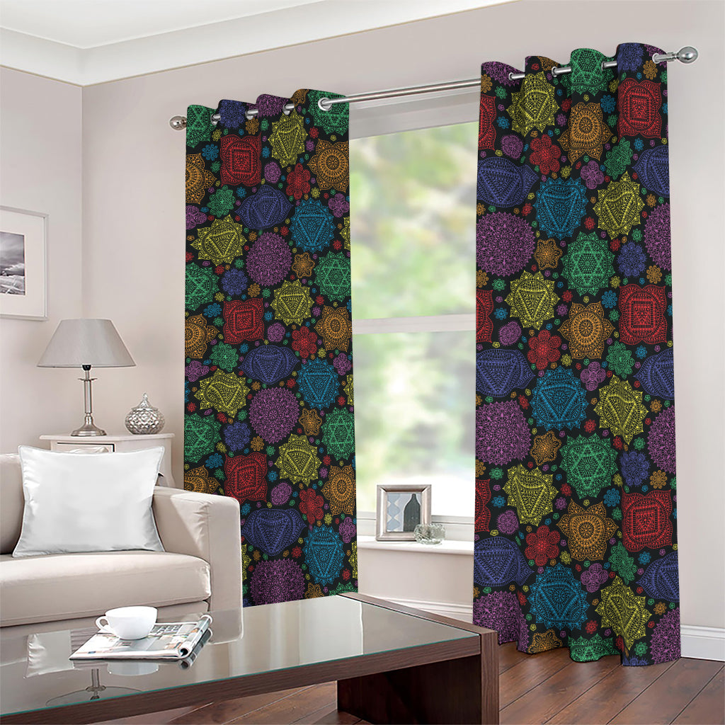 Seven Chakras Flowers Pattern Print Blackout Grommet Curtains