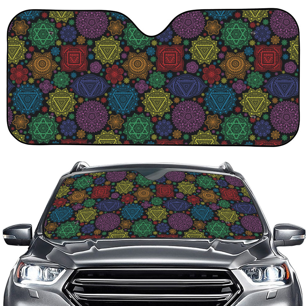 Seven Chakras Flowers Pattern Print Car Windshield Sun Shade