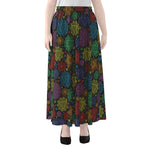 Seven Chakras Flowers Pattern Print Chiffon Maxi Skirt