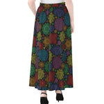 Seven Chakras Flowers Pattern Print Chiffon Maxi Skirt