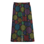 Seven Chakras Flowers Pattern Print Cotton Front Slit Maxi Skirt