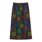 Seven Chakras Flowers Pattern Print Cotton Front Slit Maxi Skirt