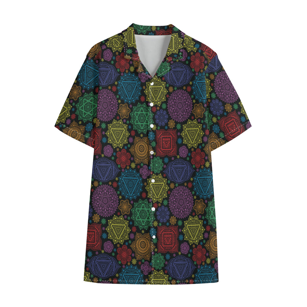 Seven Chakras Flowers Pattern Print Cotton Hawaiian Shirt