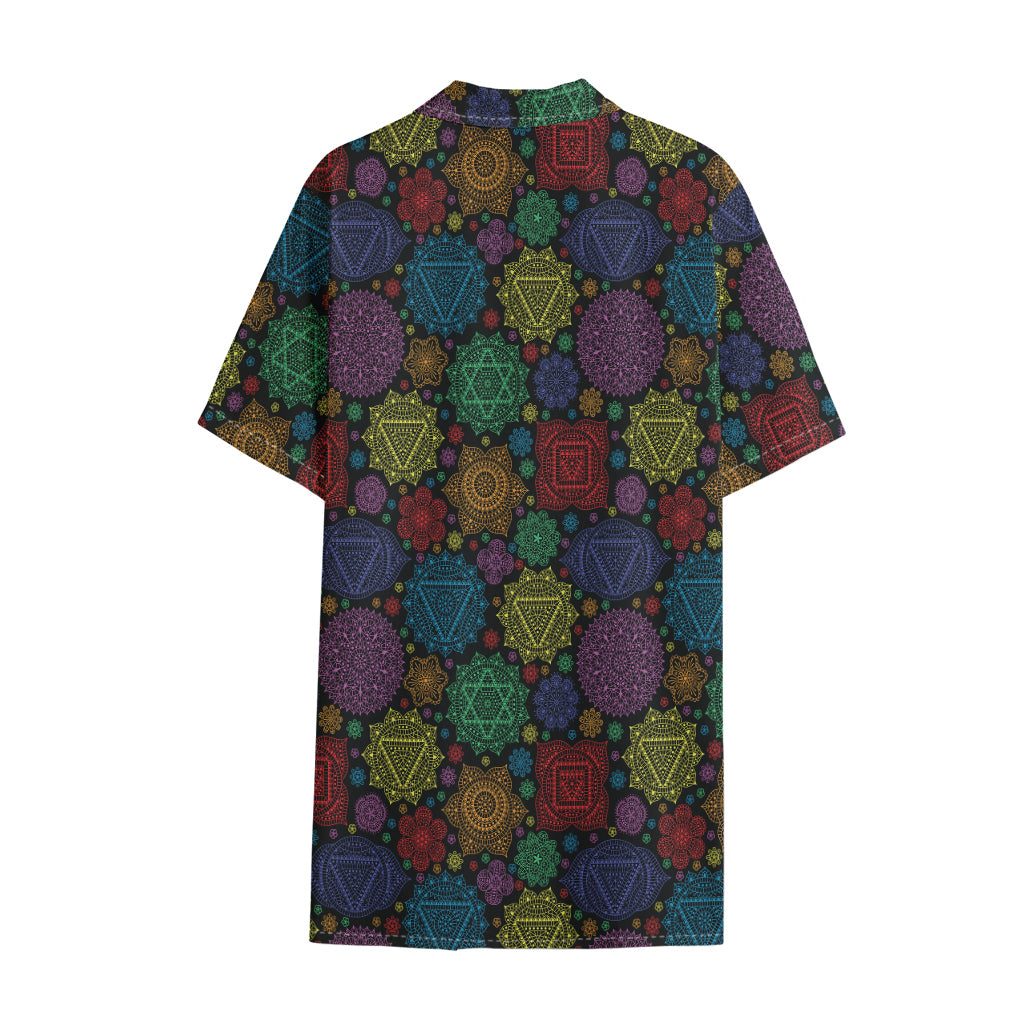 Seven Chakras Flowers Pattern Print Cotton Hawaiian Shirt