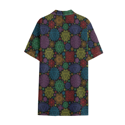 Seven Chakras Flowers Pattern Print Cotton Hawaiian Shirt