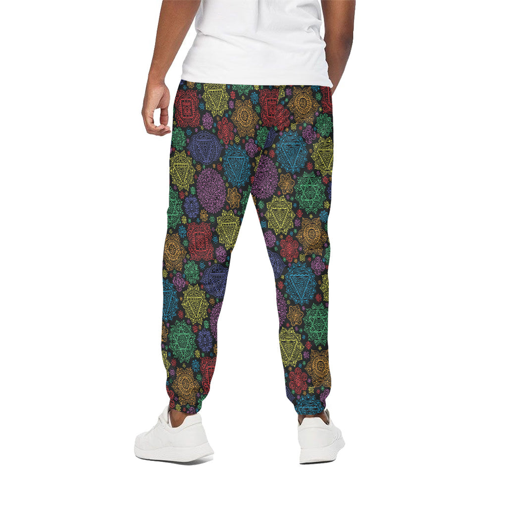 Seven Chakras Flowers Pattern Print Cotton Pants