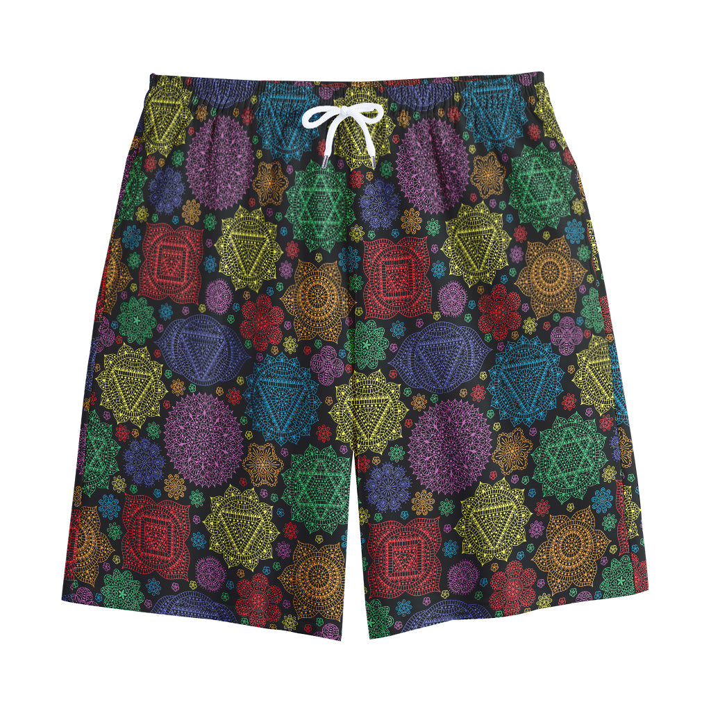 Seven Chakras Flowers Pattern Print Cotton Shorts