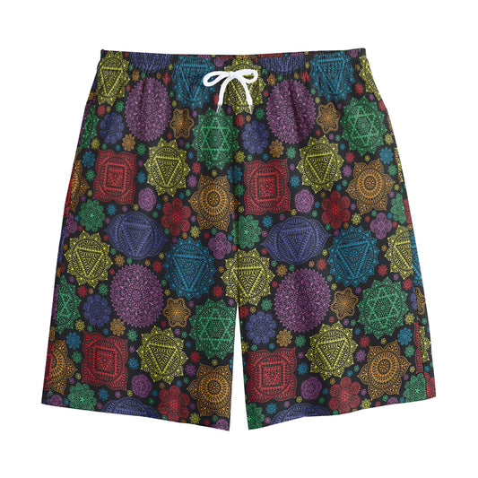 Seven Chakras Flowers Pattern Print Cotton Shorts