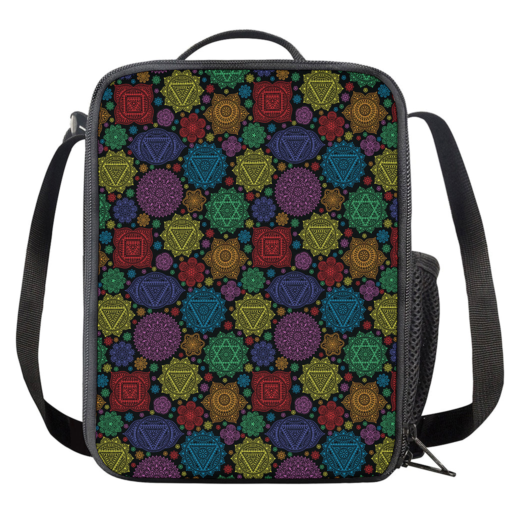 Seven Chakras Flowers Pattern Print Crossbody Lunch Bag