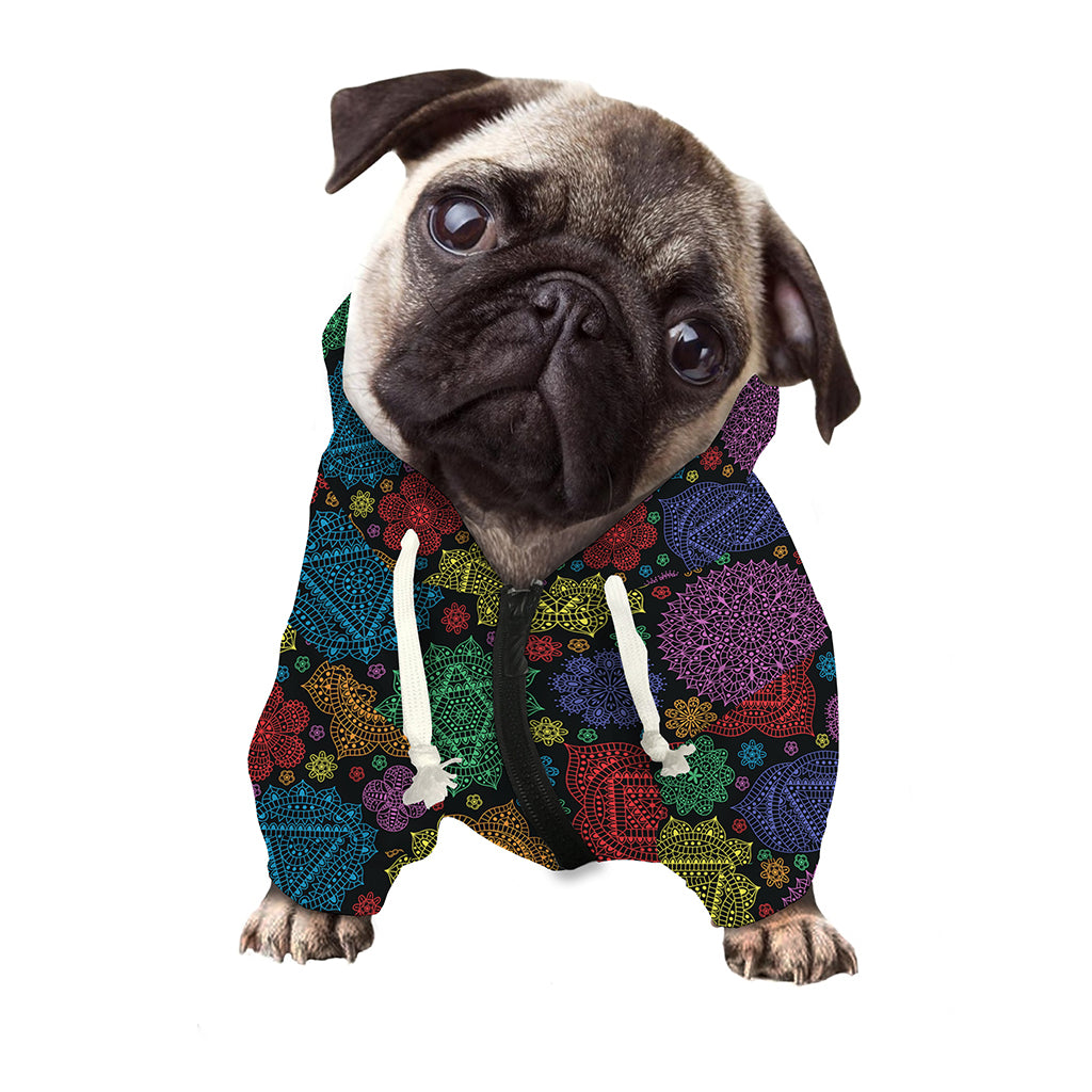 Seven Chakras Flowers Pattern Print Dog Zip Up Hoodie