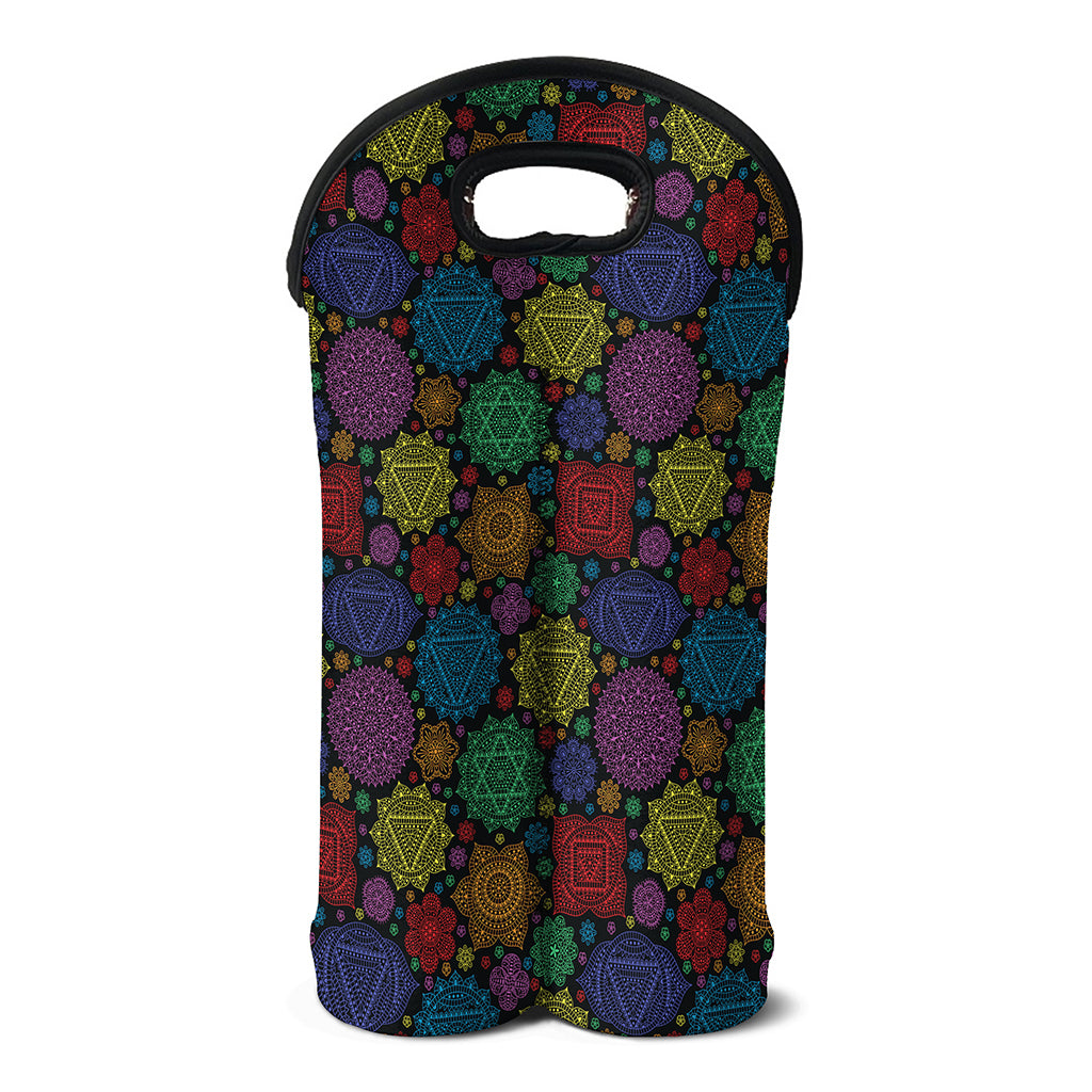 Seven Chakras Flowers Pattern Print Double Neoprene Wine Tote