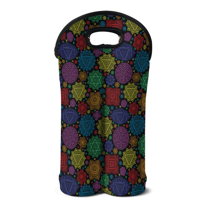 Seven Chakras Flowers Pattern Print Double Neoprene Wine Tote