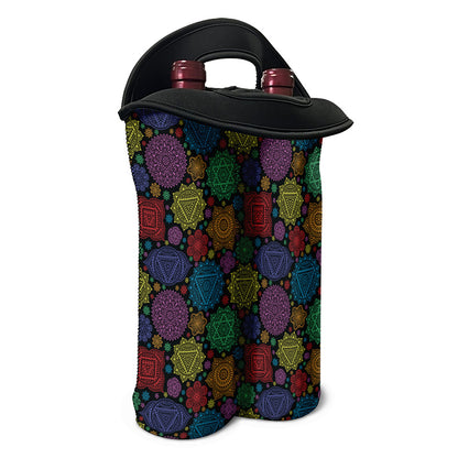 Seven Chakras Flowers Pattern Print Double Neoprene Wine Tote