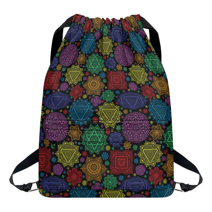Seven Chakras Flowers Pattern Print Drawstring Backpack