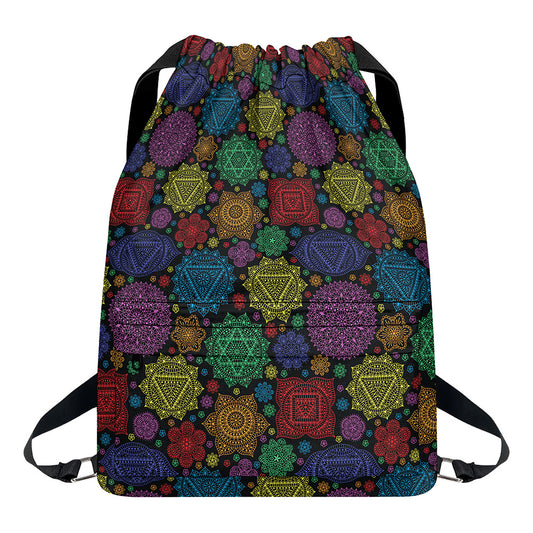 Seven Chakras Flowers Pattern Print Drawstring Backpack