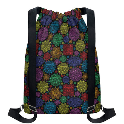 Seven Chakras Flowers Pattern Print Drawstring Backpack
